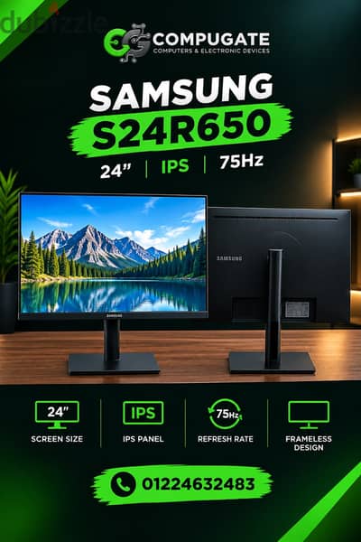 Samsung S24R650 | شاشة 24 بوصة IPS بتردد 75Hz
