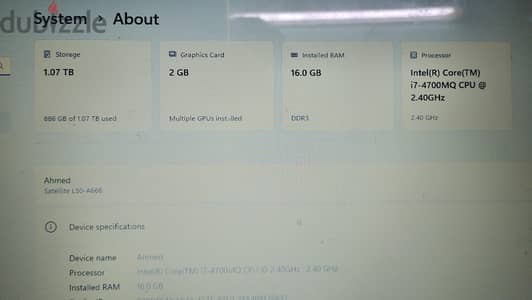 لابتوب توشيبا كور ٧ جبل رابع كارت شاشة ٢ جيجا للبيع