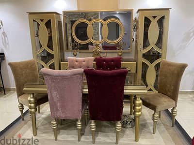 سفرة ٦ كراسي + ٢ نيش + بوفيه بمراية بحالة ممتازة