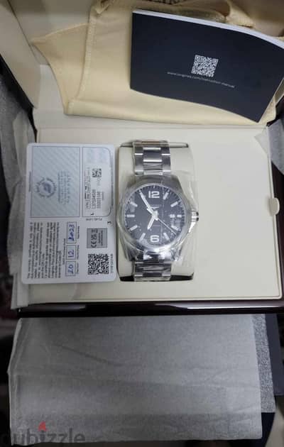 LONGINES Conquest Quartz Black Dial Steel Men's Watch 41 mm جديد