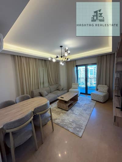 For rent, a hotel apartment with 3 bedrooms, 2 bathrooms, reception, and a large balcony. For rent in ZED Sheikh Zayed, seventh floor.