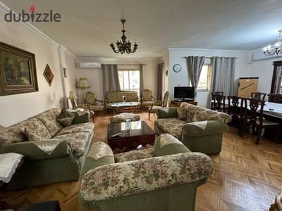 Furnished apartment for rent in Sheraton Airport, 150m, sea view, fourth floor, elevator, 3 bedrooms, 2 bathrooms, two-piece reception, super lux finish, fully air-conditioned, for families only.