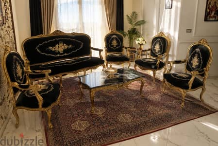 صالون فرنسي كلاسيك مدهب فاخر (أوبيسون وخشب أرو) | Luxury Classic Frenc