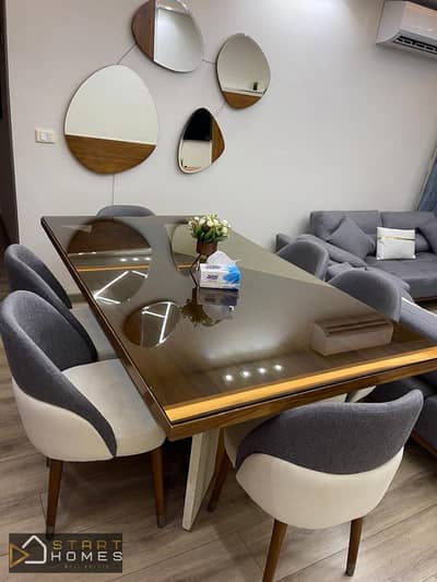 Furnished apartment for rent in Al Rehab; prime location and modern furnishings.