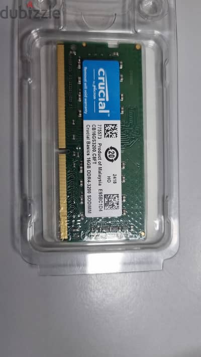 ام لابتوب Crucial DDR4 سعة 16GB بسرعة 3200MHz، جديدة تمامًا لم يتم فتح ام لابتوب Crucial DDR4 سعة 16GB بسرعة 3200MHz، جديدة تمامًا لم يتم فتح