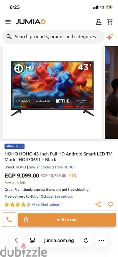 HOHO HOHO 43-Inch Full HD Android Smart LED TV, Model HO4306S1 – Black
