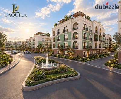 Apartment 106m in La Quila, October Gardens, directly on Zewail Road, with a 10% down payment and installments over 9 years, delivery in 2028 in a fully serviced compound next to Mall of Egypt and the Pyramids.
