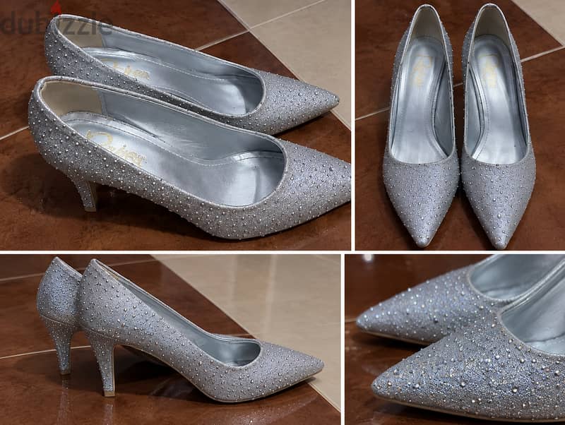 Silver Glitter Heels - Size 37 3