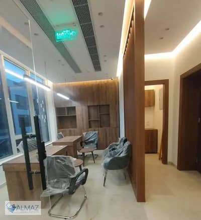 Furnished administrative office (58 sqm) for rent in a mall in New Cairo's Fifth Settlement, near North and South Teseen Streets.