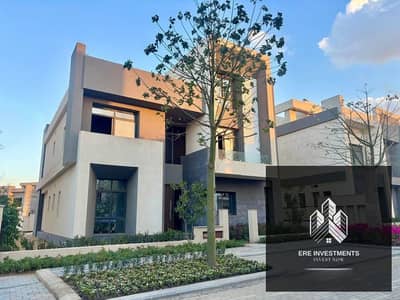 Installment plan available - Twin villa (520 sq m built area) for sale, open view (facing north), in Saada, in the heart of Fifth Settlement -