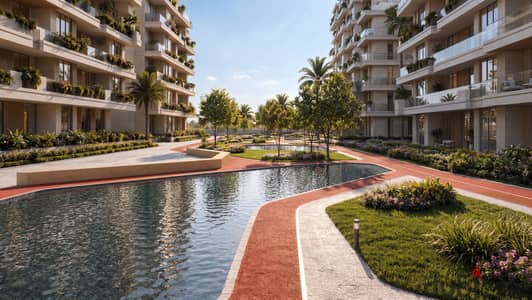 Last distinctive apartment on the ground floor in the first stage at a proposal price in Sky View 3 compound in Sheikh Zayed