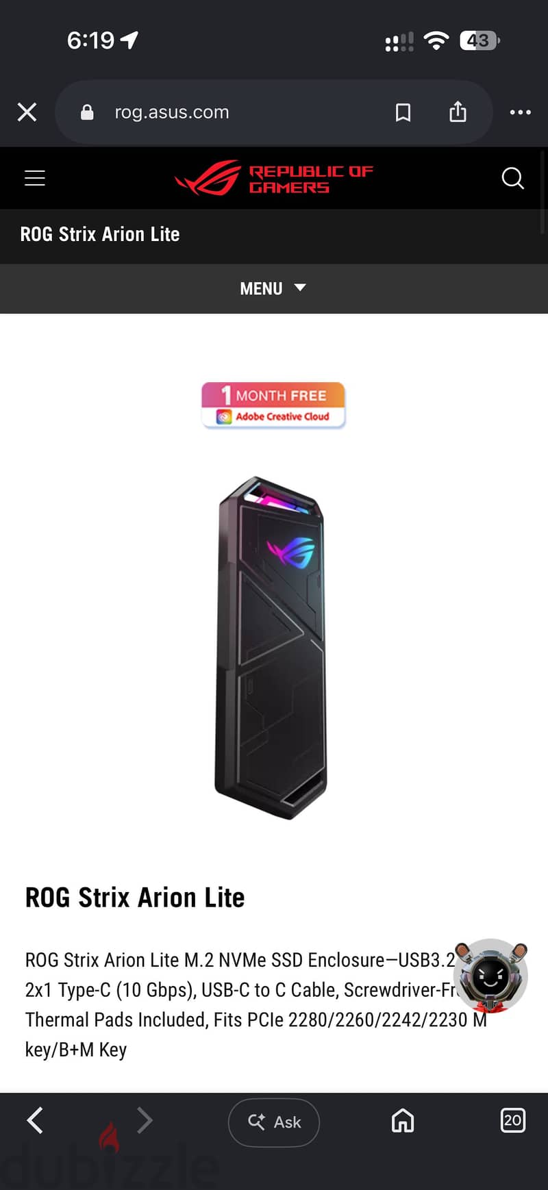 ROG Strix Arion Lite M. 2 NVMe SSD Enclosure 2
