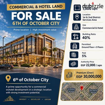 LUXURY INVESTMENT OPPORTUNITY  Commercial & Hotel Land for Sale 1,500 SQM