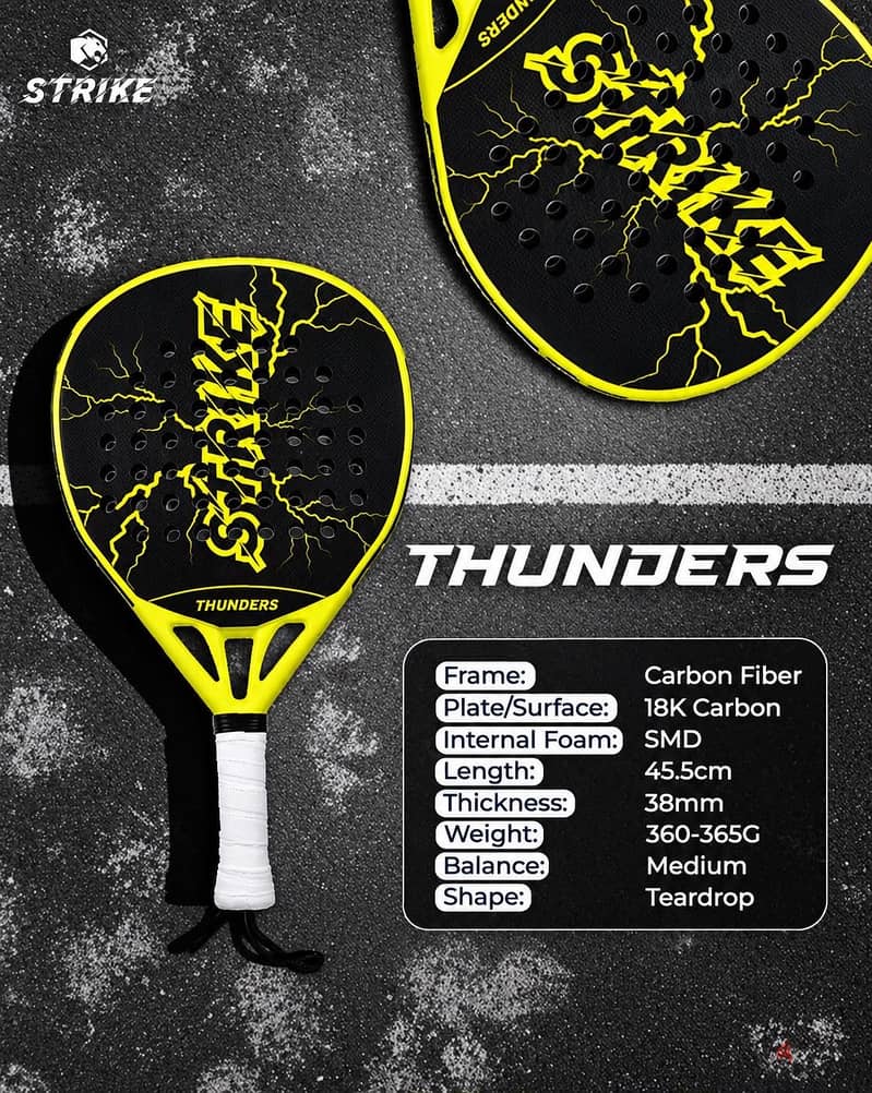 Strike Thunders Padel Racket - 18K Carbon (Brand New & Sealed) 2