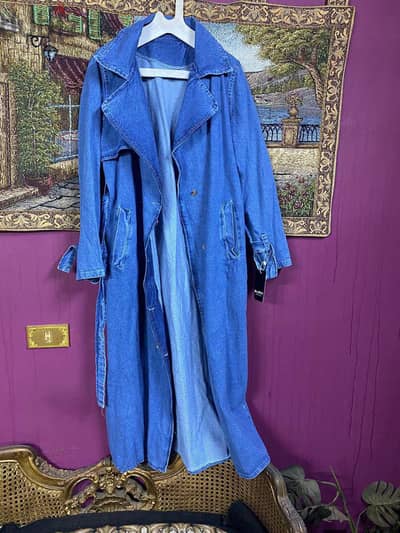بالطو ترنش كوت جينز جديد لم يستخدم