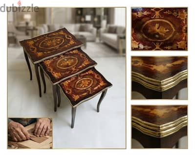 طقم ترابيزات خدمة متداخلة (Nesting Tables) إيطالي الصنع – فن التعشيق و