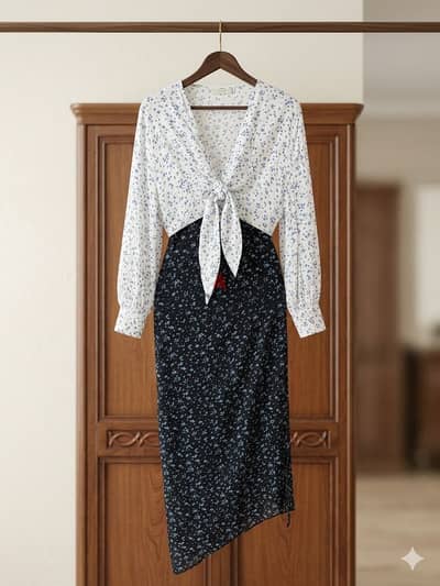 White and navy dress