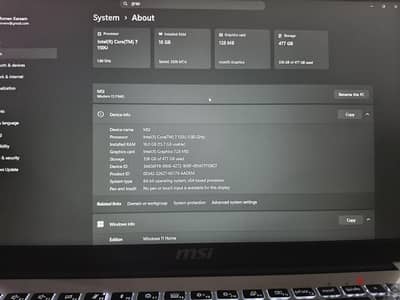 Msi modern 15f1mg i7 150u بزنس