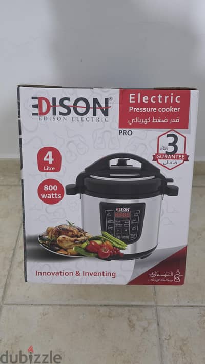 حلة ضغط كهربائية Edison Pro 4 لتر – جديدة بالكرتونة – 10 وظائف طبخ