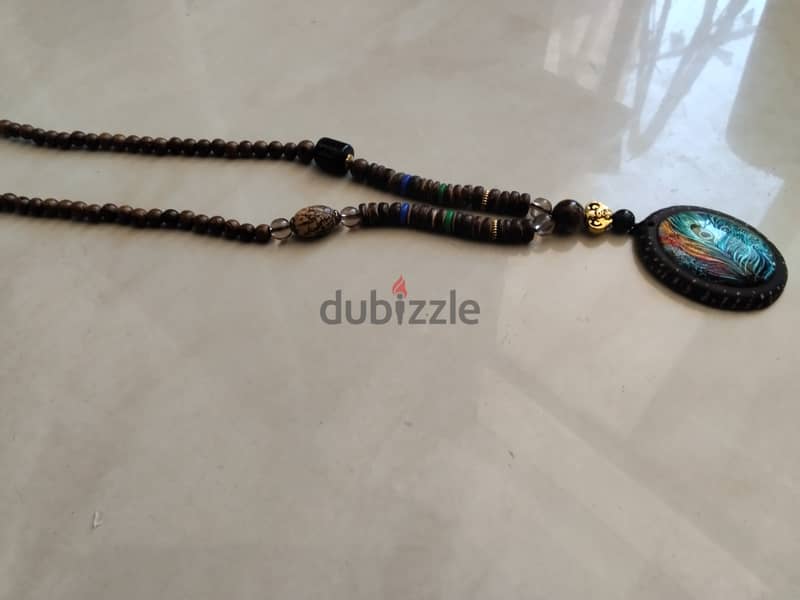 Tibetan Wodden Beaded Peacock Necklace 1
