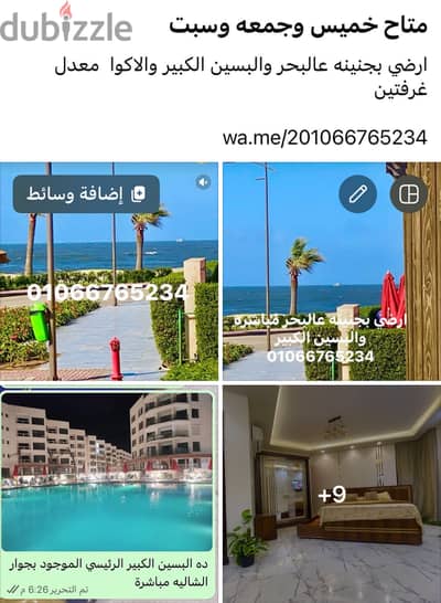 شاليه vipصف اول عالبحرمباشروالبول الرئيسي ارضي بجنينه ٢غرفه٢حمام مطبخ