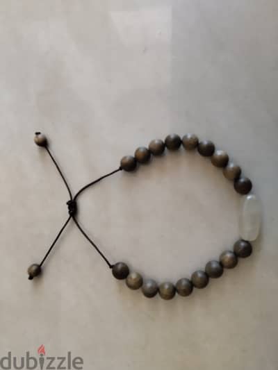 Adjustable Wooden Bead Bracelet with White Accent Bead