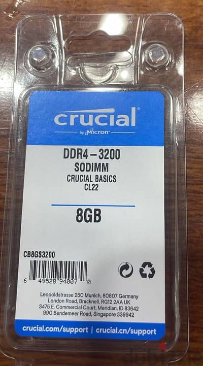 Laptop Ram Crucial 8GB DDR4 - 3200 SODIMM CL22