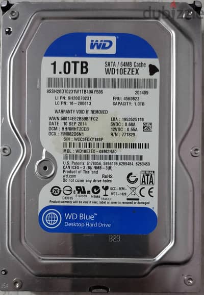 هارد ديسك ١تيرا بايت موديل WD 10EZ EX HDD الحاله والاداء 100% ما اشتغل