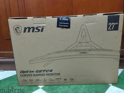 للبيع كقطع غيار شاشه MSI Optix G27C4 بالكرتونه والحامل الاصلي