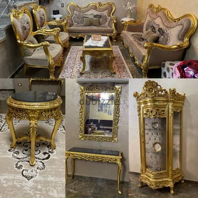 صالون مدهب كامل - كونسول مدهب - دولاب او نيش مدهب