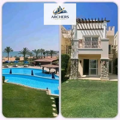 For sale, a fully finished chalet with a double view of the sea and lagoon, immediate delivery, in Blue Blue, Ain Sokhna
