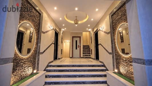 Apartment for sale in Al-Andalus 1; features a wide garden view and is located near the American University and Mivida. Semi-finished, ready for immed