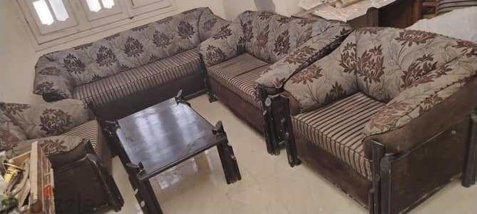 انتريه ٢ كنبه ٢ كرسي و طرابيزه خشب زان