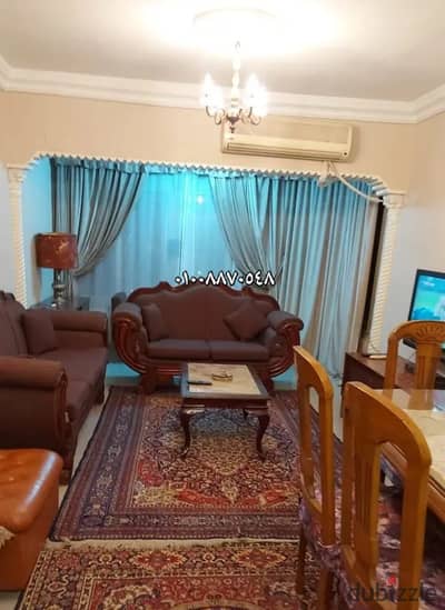 Furnished apartment for rent in Zahra Maadi consisting of two bedrooms, a reception area, a bathroom, and a kitchen fully air-conditioned with Wi-Fi, natural gas, eighth floor, elevator