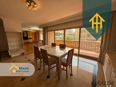 Furnished apartment for rent in the heart of a compound in Sarayat El Maadi | Gym, spa, Jacuzzi, shared swimming pool, private parking.