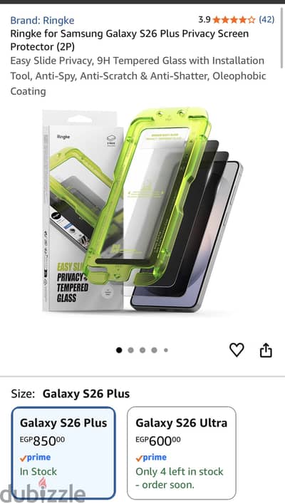 Ringke Easy Slide Privacy Tempred Glass Galaxy S26 Plus.