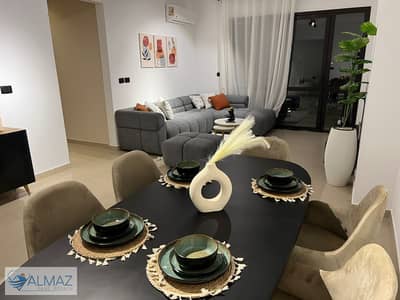 A distinctive 155 sqm furnished apartment for rent in the SODIC Eastown compound, Fifth Settlement, near major thoroughfares.