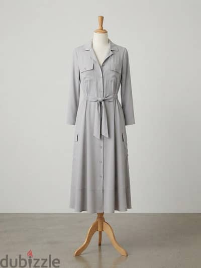 Chic Light Grey Utility Shirt Dress with Belt - Size M