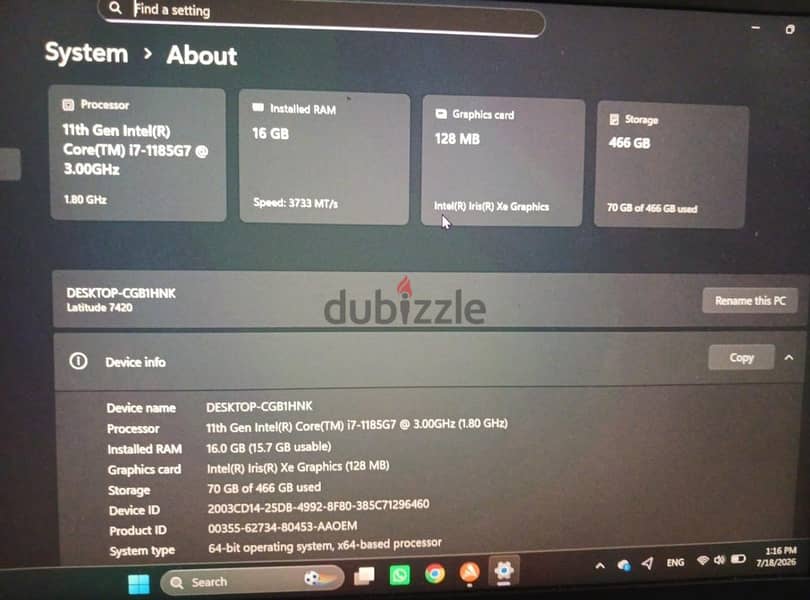 laptop dell core i7, 11th gen 3