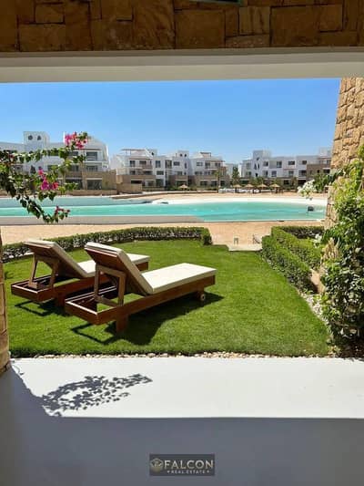 VIP first row lagoon chalet 3 bed + garden fully finished with kitchen Swan Lake Hassan Allam near Ancient Sands Abu Tig Marina Mangroovy El Gouna