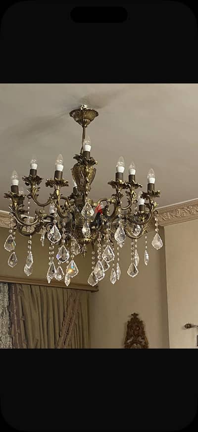 نجفة وأبليك نحاس أصلي من محفوظ Mahfouz Chandelier