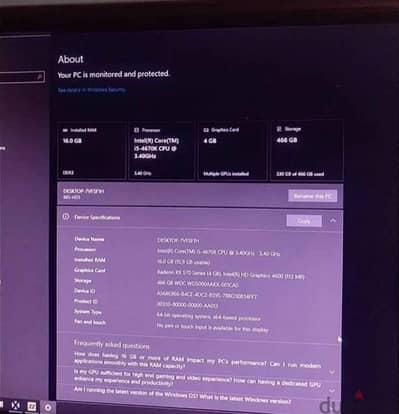 كمبيوتر جيمنج i5 4670k rx 570 4gb 16 gb ram