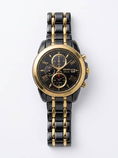 ساعة Seiko Solar Chronograph & Alarm أصلية للبيع، تصميم أنيق وفخم يجمع