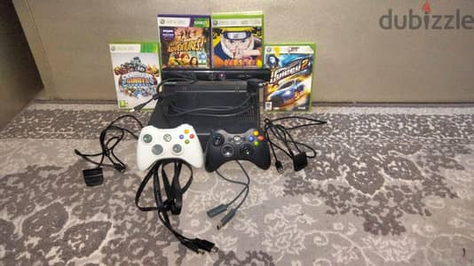 اكس بوكس 360 بدراعاته بالسلوك والاسطوانات وعليه 40 لعبه