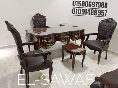 غرفة وزاريه-مكتب مدير كلاسيك خشب زان احمر-بطقم كراسي جلد-اثاث مكتبي