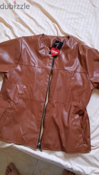 جاكيت جلد مقاس XL لون جملى (dark brown)
