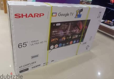 شاشة شارب 65 بوصة سمارت بالكرتونة والضمان استعمال شهرين