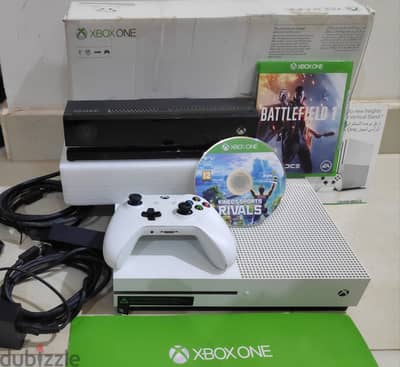 Xbox One S 1T مع كنيكت وألعاب كالجديد