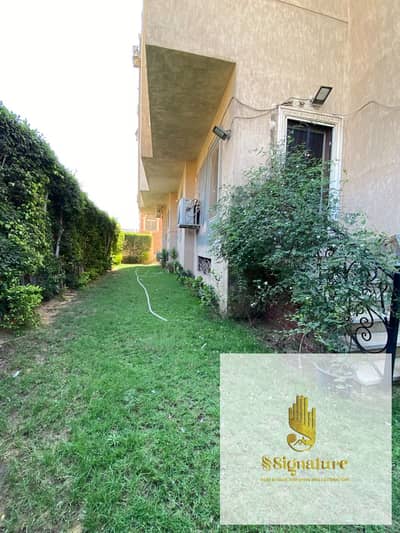 Ground-floor apartment with a garden for rent in West Arabella, New Cairo (Fifth Settlement). It features ultra-super-lux finishes, is fully furnished
