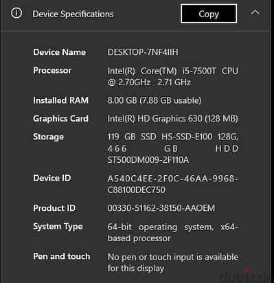 HP Core i5 7th Gen Desktop PC Full Set - SSD + HDD